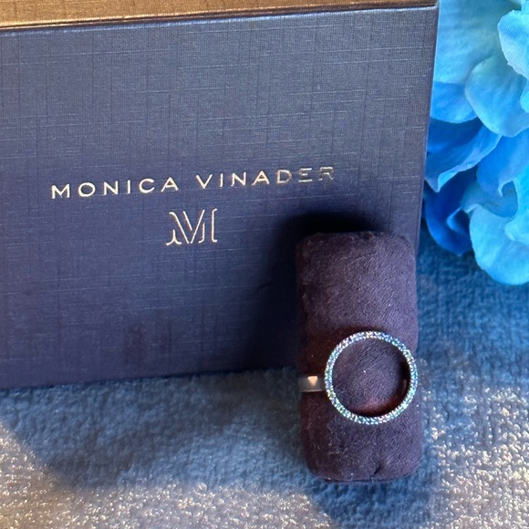 Monica Vinader Rose Gold Tone Blue Sapphire Circle Ring. New - Picture 3 of 6